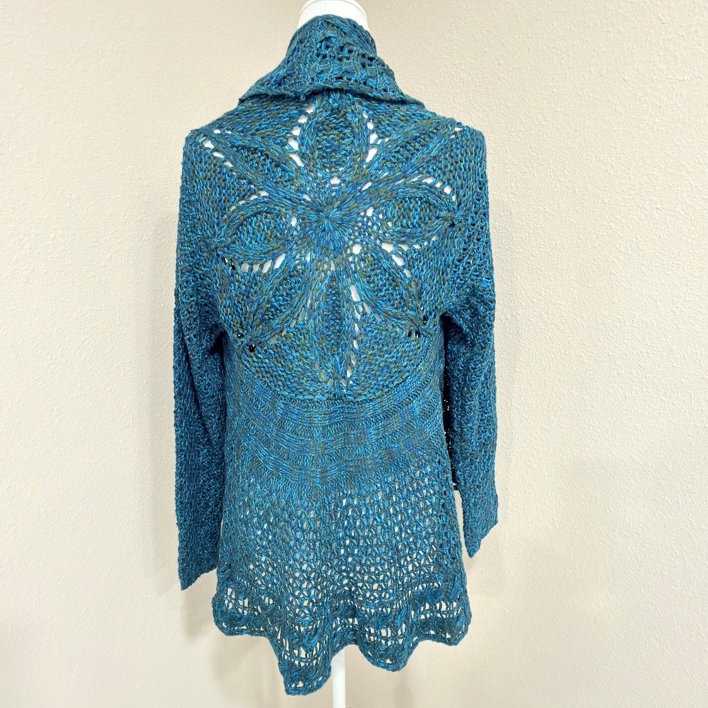 John Paul Richard Cardigan M Blue Crochet Whimsigoth Boho Lagenlook